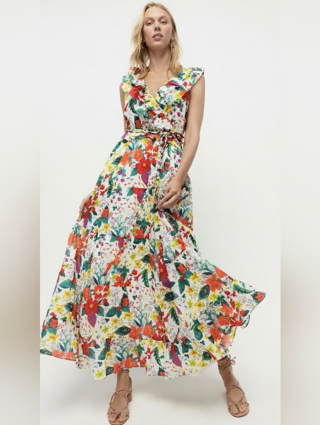 Nwt J.Crew Ruffle-Front Maxi In Ratti Island Botanical Print Cotton Dress 8